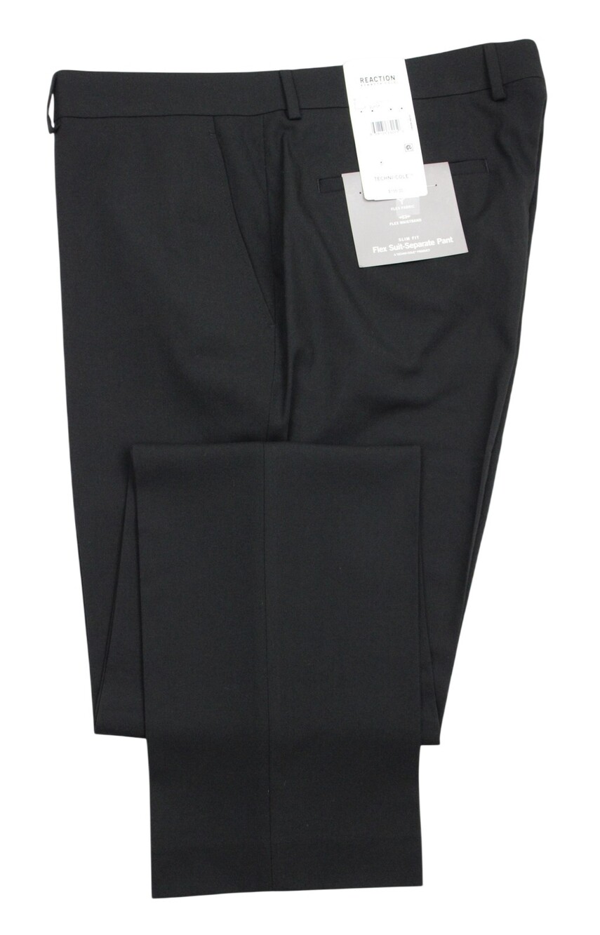 Kenneth Cole Reaction Dress Pants Mens 38x32 Black Slim Flex Flat Front